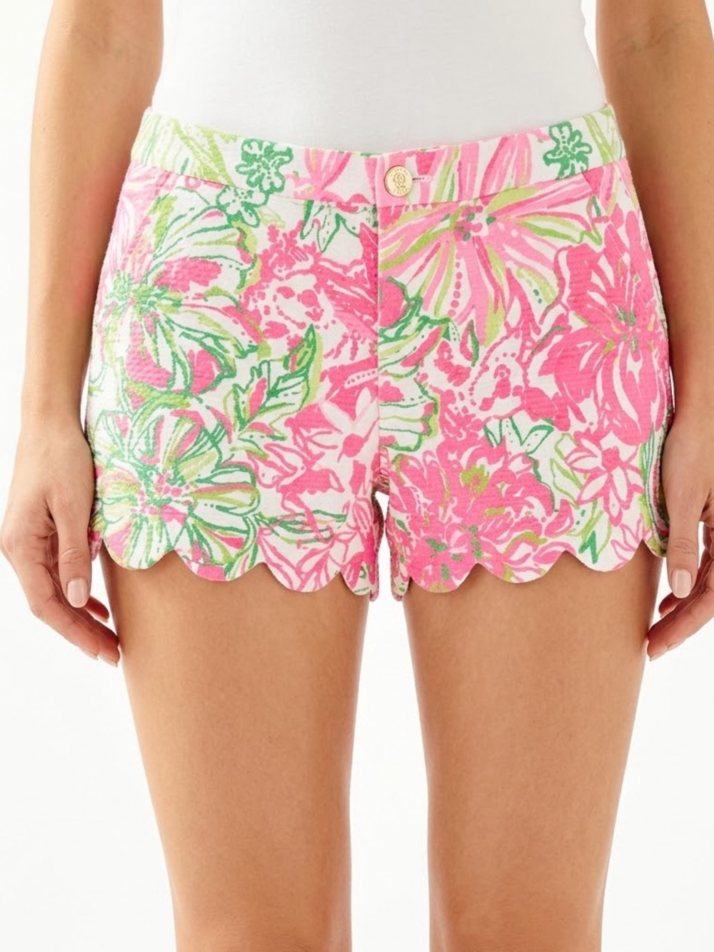 Lilly Pulitzer Buttercup Floral Scalloped Shorts Pink Green Size 6